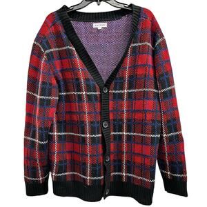 PACSUN Red tartan plaid oversized cardigan sweater sz S